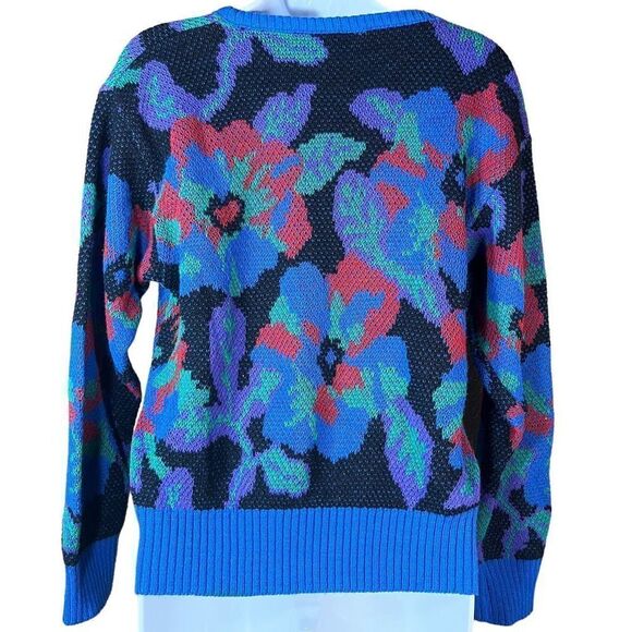 Vintage 80s Aileen Flower Print Knit Sweater Size Medium - Picture 5 of 7